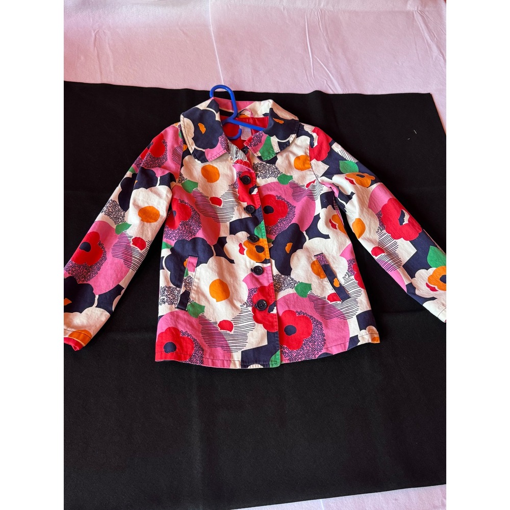 Gymboree Girls Floral Print Jacket Pink Red Orange Navy Size L 10-12 Cotton Coat
